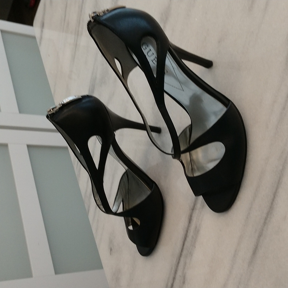 Black open toe strappy stiletto